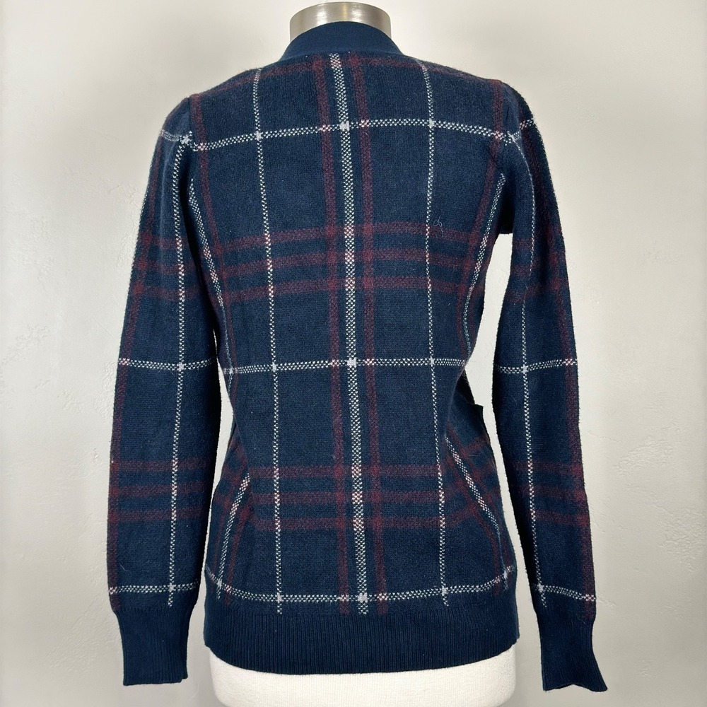 Women Preppy Old Money Equestrian Cardigan Sz Small Plaid V-Neck Button Pockets - Picture 4 of 6